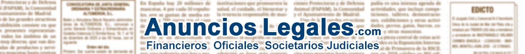 Un periódico difuminado de fondo con letras resaltadas por encima que dicen: anuncioslegales.com Financieros Oficiales Societarios Judiciales.