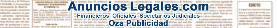 Un periódico difuminado de fondo con letras resaltadas por encima que dicen: anuncioslegales.com Financieros Oficiales Societarios Judiciales.